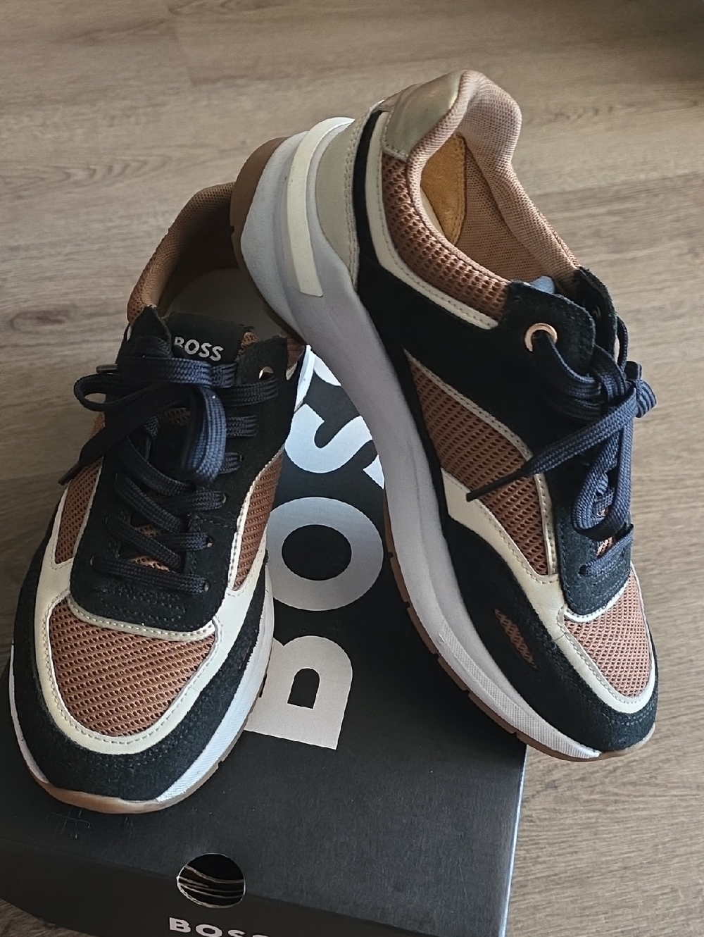 Boss Multi-Panel Black, Brown & Cream Sneakers